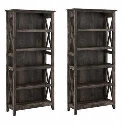 Bush Furniture Key West 5-Shelf 66"H Bookcase, Dark Gray Hickory, 2/Set (KWS046GH)
