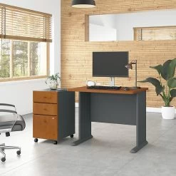 Bush Business Furniture Cubix 36W Desk With Mobile File Cabinet, Natural Cherry/Slate (SRA024NCSU)