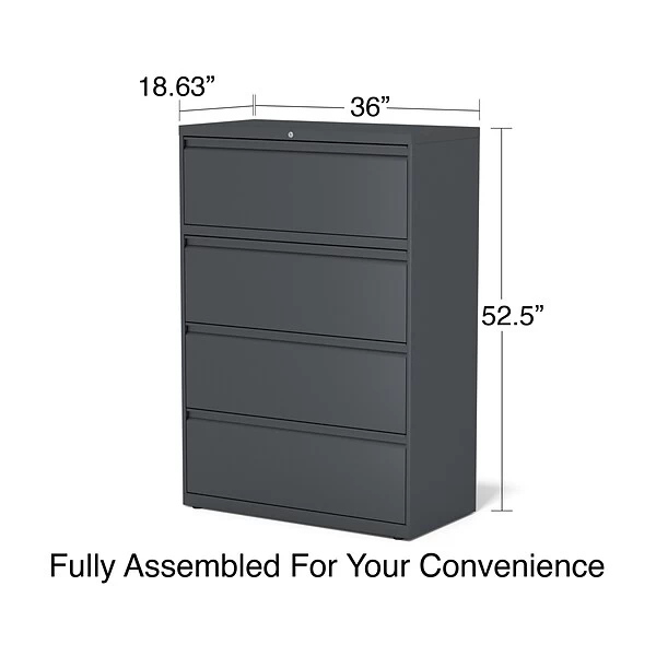 Quill Brand® 4-Drawer Lateral File Cabinet, Locking, Letter/Legal, Charcoal, 36"W (26825D) 6 Quill Brand® 4-Drawer Lateral File Cabinet, Locking, Letter/Legal, Charcoal, 36"W (26825D) - Image 6