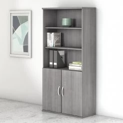 Bush Business Furniture Studio C 5 Shelf Bookcase With Doors, Platinum Gray (STC015PG)