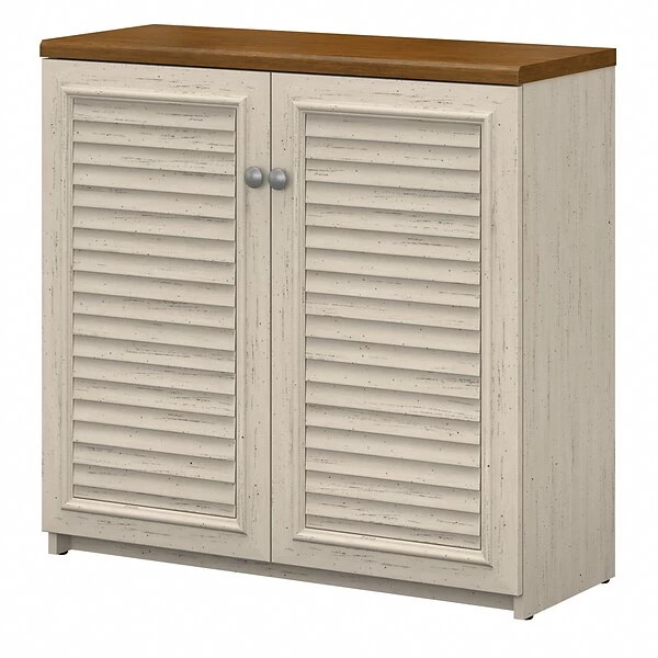Bush Furniture Fairview Small Storage Cabinet With Doors, Antique White/Tea Maple (WC53296-03) 1 Bush Furniture Fairview Small Storage Cabinet With Doors, Antique White/Tea Maple (WC53296-03)
