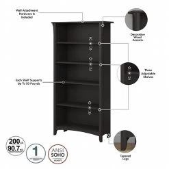 Bush Furniture Salinas 5 Shelf Bookcase, Vintage Black (SAB132VB-03) -Home furniture 537955E0 7F97 482E A15C89CEBAD59069 s7