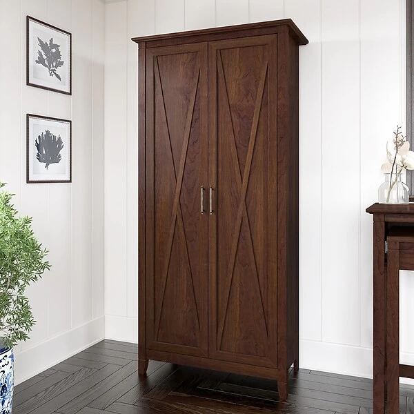 Bush Furniture Key West 65.98" Tall Storage Cabinet With Doors And 5 Shelves, Bing Cherry (KWS266BC-03) 1 Bush Furniture Key West 65.98" Tall Storage Cabinet With Doors And 5 Shelves, Bing Cherry (KWS266BC-03)
