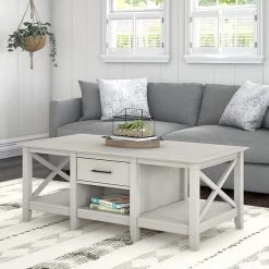 Bush Furniture Key West 47.2" X 23.94" Coffee Table, Linen White Oak (KWT148LW-03)