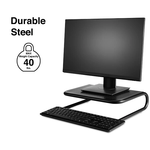 Staples® Metal Monitor Stand, Black, 4"H X 14"W X 11"D 1 Staples® Metal Monitor Stand, Black, 4"H X 14"W X 11"D