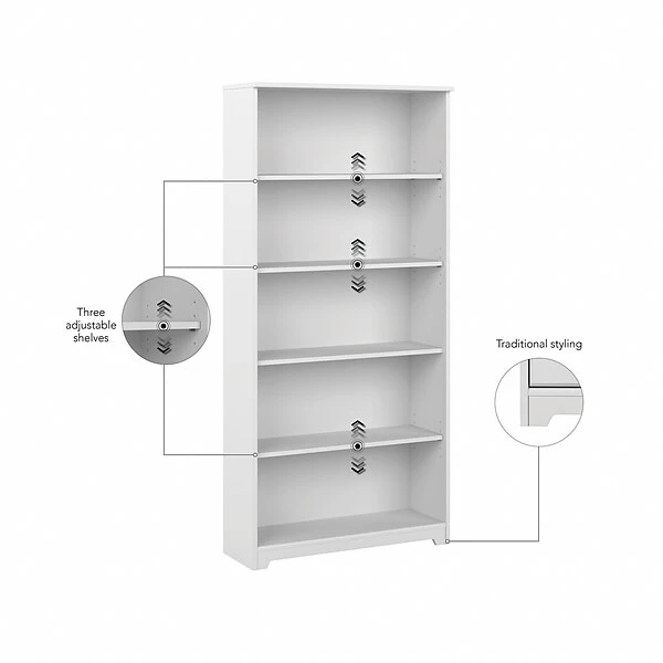 Bush Furniture Cabot 66.3" 5-Shelf Bookcase, White (WC31966) 2 Bush Furniture Cabot 66.3" 5-Shelf Bookcase, White (WC31966) - Image 2