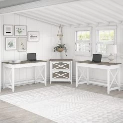 Home furniture 15 Bush Furniture Key West 48" 2-Person Writing Desk Set With Lateral File Cabinet, Shiplap Gray/Pure White (KWS047G2W)
