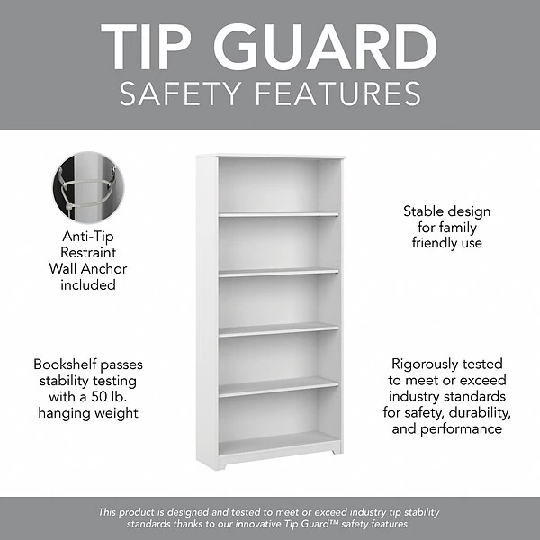 Bush Furniture Cabot 66.3" 5-Shelf Bookcase, White (WC31966) 3 Bush Furniture Cabot 66.3" 5-Shelf Bookcase, White (WC31966) - Image 3