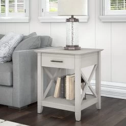 Bush Furniture Key West 20" X 20" End Table, Linen White Oak (KWT120LW-03)