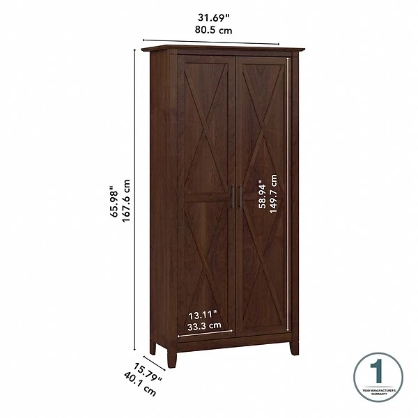 Bush Furniture Key West 65.98" Tall Storage Cabinet With Doors And 5 Shelves, Bing Cherry (KWS266BC-03) 3 Bush Furniture Key West 65.98" Tall Storage Cabinet With Doors And 5 Shelves, Bing Cherry (KWS266BC-03) - Image 3