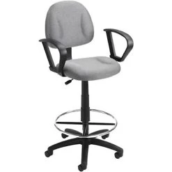 Boss Deluxe Posture Fabric Drafting Stool With Swivel Base, Gray (B1617-GY)