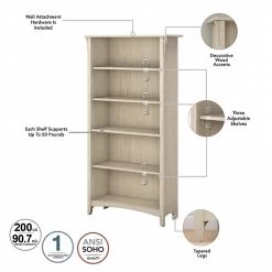 Bush Furniture Salinas 5 Shelf Bookcase, Antique White (SAB132AW-03) -Home furniture 9A7F21D5 3704 4690 8F3AD49BF4A4C9EF s7