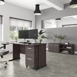 Bush Business Furniture Studio A 60"W Computer Desk With File Cabinet And Storage Cabinet, Storm Gray (STA006SGSU)