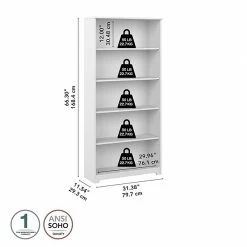 Bush Furniture Cabot 66.3" 5-Shelf Bookcase, White (WC31966) 11 Bush Furniture Cabot 66.3" 5-Shelf Bookcase, White (WC31966) -Home furniture ACA8B0B9 7842 4797 A72273012C03CE03 s7