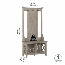 Bush Furniture Key West 66" Hall Tree With Shoe Storage Bench, Washed Gray (KWS166WG-03) -Home furniture BAE9082A ED83 488B 9923921C46D48268 s7