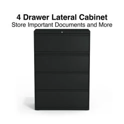 Quill Brand® Commercial 4 File Drawer Lateral File Cabinet, Locking, Black, Letter/Legal, 36"W (20057D)