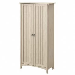 Bush Furniture Salinas 63" Storage Cabinet With 5 Shelves, Antique White (SAS332AW-03)