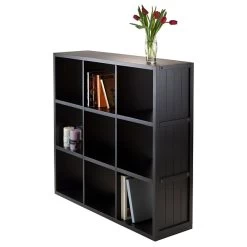 Winsome 20040 3 X 3 Cube Shelf With Wainscoting Panel, Black