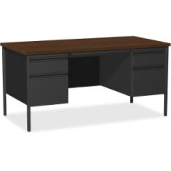 Quill Brand® 60"W Walnut Laminate Fortress Series Desk With Double Pedestal 1 Quill Brand® 60"W Walnut Laminate Fortress Series Desk With Double Pedestal