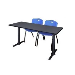 Regency Seating Cain 60" X 24" Training Table, Grey & 2 'M' Stack Chairs, Blue (MTRCT6024GY47BE)