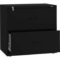 HON Lateral File, 2 Drawers, Molded Pull, 30"W, Black Finish (BSX432LP)