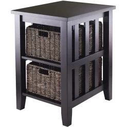 Winsome Morris 25.04" X 20.08" X 16.54" Wood Side Table With 2 Foldable Baskets, Espresso