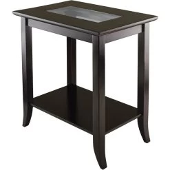 Winsome Genoa 25.04" X 23.94" X 16.3" Composite Wood End Table With Glass Top, Dark Brown