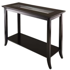 Winsome Genoa 29.92" X 40" X 16.34" Wood Console Table With Glass And Shelf, Dark Brown