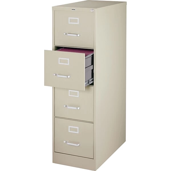 Quill Brand® 4-Drawer Vertical File Cabinet, Locking, Letter, Putty/Beige, 25"D (25162D) 1 Quill Brand® 4-Drawer Vertical File Cabinet, Locking, Letter, Putty/Beige, 25"D (25162D)