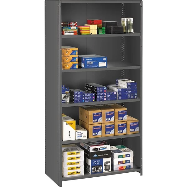 Tennsco® Closed Commercial Steel Shelving, 6-Shelf, Medium Gray, 75Hx36Wx24"D 1 Tennsco® Closed Commercial Steel Shelving, 6-Shelf, Medium Gray, 75Hx36Wx24"D