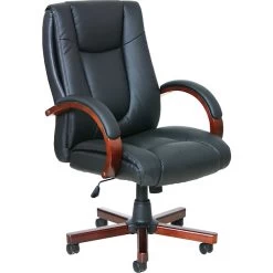 Offices To Go Luxhide Bonded Leather Executive Chair With Wood Arms And Base, Cordovan (OTG11300B)