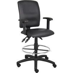 Boss® Multi-Function LeatherPlus Drafting Stool With Adjustable Arms