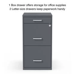 Quill BrandĀ® 3-Drawer Vertical File Cabinet, Locking, Letter, Charcoal, 18"D (18606)
