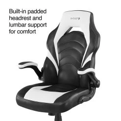 Quill BrandĀ® Luxura Faux Leather Racing Gaming Chair, Black And White (55172)