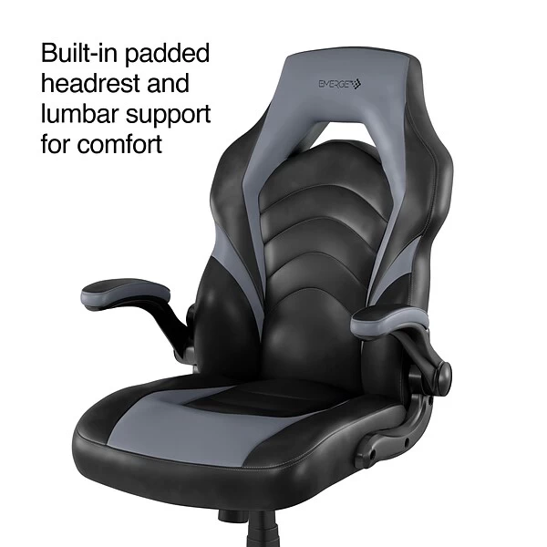 Quill Brand® Luxura Faux Leather Racing Gaming Chair, Black And Gray (52503) 1 Quill Brand® Luxura Faux Leather Racing Gaming Chair, Black And Gray (52503)