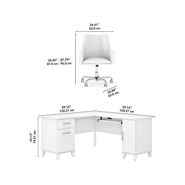 Bush Furniture Somerset 60"W L-Shaped Desk With Mid Back Leather Box Chair, White (SET022WH) 4 Bush Furniture Somerset 60"W L-Shaped Desk With Mid Back Leather Box Chair, White (SET022WH) - Image 4