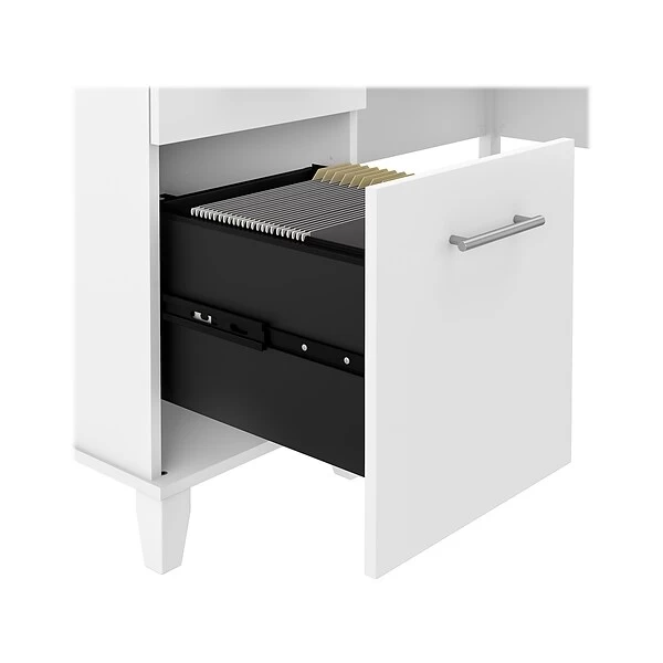 Bush Furniture Somerset 60"W L-Shaped Desk With Mid Back Leather Box Chair, White (SET022WH) 6 Bush Furniture Somerset 60"W L-Shaped Desk With Mid Back Leather Box Chair, White (SET022WH) - Image 6