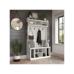 Kathy Ireland® Home By Bush Furniture Woodland 71" Hall Tree And Shoe Bench With 12 Shelves, White Ash (WDL002WAS)