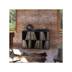 Way Basics 29.1" H X 15" W Eco 2-Shelf Modern Cube Storage And Vinyl Record Shelf, Black Wood Grain (BS-SCUBE-2-BK) -Home furniture sp123148557 s7