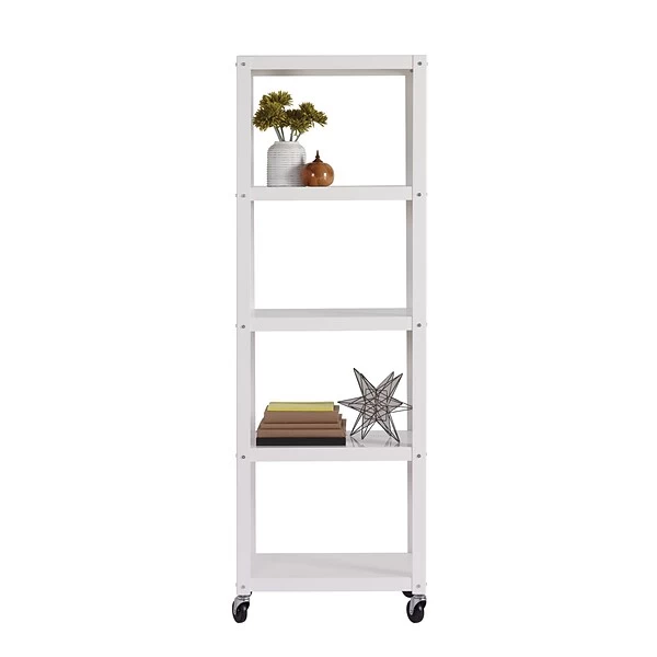 Space Solutions Ready-to-assemble 72-inch High Mobile 5-Shelf Bookcase, White 4 Space Solutions Ready-to-assemble 72-inch High Mobile 5-Shelf Bookcase, White - Image 4
