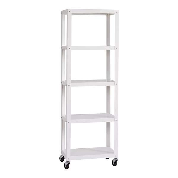 Space Solutions Ready-to-assemble 72-inch High Mobile 5-Shelf Bookcase, White 6 Space Solutions Ready-to-assemble 72-inch High Mobile 5-Shelf Bookcase, White - Image 6