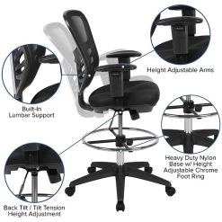 Flash Furniture Nylon Drafting Chair With Lumbar Support, Black (HL-0001-1CBLACK-GG) 11 Flash Furniture Nylon Drafting Chair With Lumbar Support, Black (HL-0001-1CBLACK-GG) -Home furniture sp124517989 s7