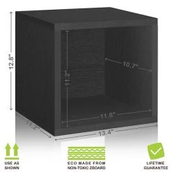 Way Basics 12.8"H X 13.4"W Eco Modular Stackable Storage Cube Modern Cubby Organizer, Black Wood Grain (BS285340320BK)