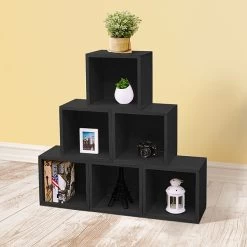Way Basics 12.8"H X 13.4"W Eco Modular Stackable Storage Cube Modern Cubby Organizer, Black Wood Grain (BS285340320BK) -Home furniture sp125992376 s7