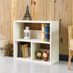 Way Basics 24.8"H Collins Cubby Bookcase, Organizer And Modern Eco Storage Shelf, White (WB-2SHELF-3-WE)
