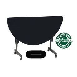 Correll 24"W X 48"L, Half-Round Adjustable Training Table Black Granite (FT2448HR)