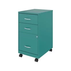 Space Solutions 3-Drawer Vertical File Cabinet, Mobile, Letter, Teal, 18" (24431)
