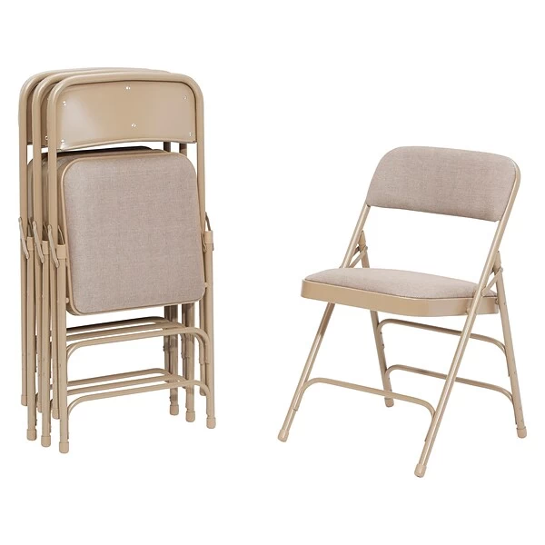NPS 2300 Series Fabric Padded Triple Brace Double Hinge Premium Folding Chairs, Cafe Beige/Beige, 4 Pack (2301/4) 1 NPS 2300 Series Fabric Padded Triple Brace Double Hinge Premium Folding Chairs, Cafe Beige/Beige, 4 Pack (2301/4)
