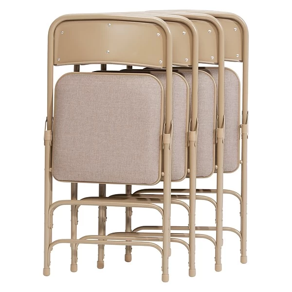 NPS 2300 Series Fabric Padded Triple Brace Double Hinge Premium Folding Chairs, Cafe Beige/Beige, 4 Pack (2301/4) 2 NPS 2300 Series Fabric Padded Triple Brace Double Hinge Premium Folding Chairs, Cafe Beige/Beige, 4 Pack (2301/4) - Image 2