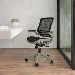 Flash Furniture Warfield Ergonomic Mesh Swivel Mid-Back Executive Office Chair, Black With Graphite Silver Frame (BL8801XBKGR)